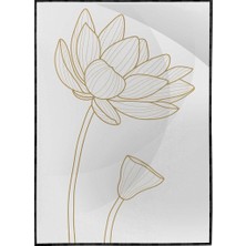 SHOP365 Lotus Çiçekleri Çizim Altın Gold Renkler Modern Poster P-000804