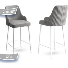 Canisa Concept Enox Serisi, Mutfak  Bar Sandalyesi,  Babyface Kumaş, Beyaz Metal Ayak, 2 Adet Sandalye