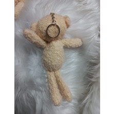 Elvinege Aksesuar Teddy Ayıcık Anahtarlık - Krem Rengi Peluş Teddy Anahtarlık