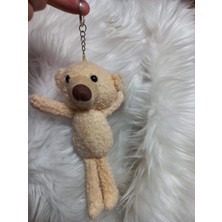 Elvinege Aksesuar Teddy Ayıcık Anahtarlık - Krem Rengi Peluş Teddy Anahtarlık