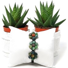 Taş Rüyası Faset Kesim Hint Akik Çiçek Motifli Örme Bileklik 6 mm Üçlü