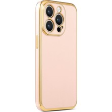 Case 4U Apple iPhone 14 Pro Max Kılıf Kamera Korumalı Yumuşak Pastel Altın Kenar Bark Kapak Rose Gold