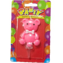 Pandoli Kürdan Altlığı ile Beraber 9 cm Ayıcık Temalı 1 Yaş Mum 1 Adet Pembe Renk