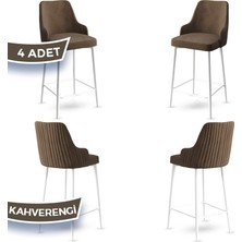 Enox Serisi, Mutfak Bar Sandalyesi,  Babyface Kumaş, Beyaz Metal Ayak 4 Adet Sandalye