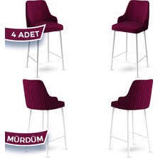 Enox Serisi, Mutfak Bar Sandalyesi,  Babyface Kumaş, Beyaz Metal Ayak 4 Adet Sandalye