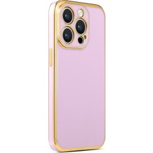 iPhone 14 Pro ile Uyumlu Kılıf Gold Kenar Pastel Renkli Halcyon Z-Bark Kapak Lila