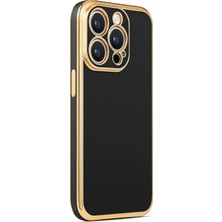 iPhone 14 Pro ile Uyumlu Kılıf Gold Kenar Pastel Renkli Halcyon Z-Bark Kapak Siyah