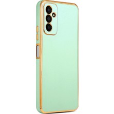 Galaxy M13 ile Uyumlu Kılıf Gold Kenar Pastel Renkli Halcyon Z-Bark Kapak Açık Yeşil