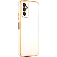Galaxy M13 ile Uyumlu Kılıf Gold Kenar Pastel Renkli Halcyon Z-Bark Kapak Beyaz