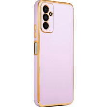 Galaxy M13 ile Uyumlu Kılıf Gold Kenar Pastel Renkli Halcyon Z-Bark Kapak Lila