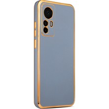 CoverZone Xiaomi Mi 12T Pro ile Uyumlu Kılıf Gold Kenar Pastel Renkli Halcyon Z-Bark Kapak Mavi