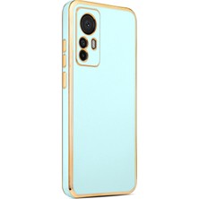 CoverZone Xiaomi Mi 12T Pro ile Uyumlu Kılıf Gold Kenar Pastel Renkli Halcyon Z-Bark Kapak Mavi Açık