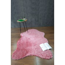 Kürk Halı Ayı 60X90 Kırmızı Puf Peluş Post Tüylü Dekoratif Puffy Kaymaz Yumuşak Shaggy Yolluk