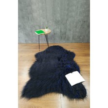 Kürk Halı Ayı 60X90 Lacivert Puf Peluş Post Tüylü Dekoratif Puffy Kaymaz Yumuşak Shaggy Yolluk