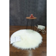 Kürk Halı Yuvarlak 150X150   Krem Puf Peluş Post Tüylü Dekoratif Puffy Kaymaz Yumuşak Shaggy Yolluk
