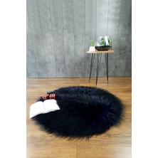 Kürk Halı Yuvarlak 150X150   Lacivert Puf Peluş Post Tüylü Dekoratif Puffy Kaymaz Yumuşak Shaggy Yolluk
