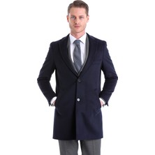 Hatemoğlu Lacivert Slim Fit Düz Mono Yaka Yünlü Kaşe Palto