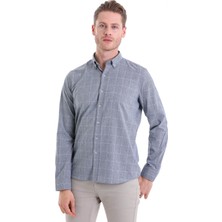 Hatemoğlu Lacivert Comfort Fit Desenli Pamuklu Uzun Kol Casual Gömlek