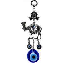 Cam Nazar Boncuklu Metal Duvar Süsü Deve Figürü Kapı Süsü 19X9 cm