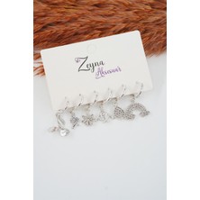 By Zeyna Aksesuar Kadın Karışık Figürlü Zirkon  6'lı Set Küpe
