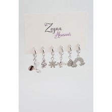 By Zeyna Aksesuar Kadın Karışık Figürlü Zirkon  6'lı Set Küpe