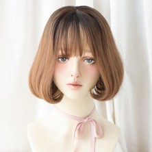 Guangdong Spirit Kadınlar Için Patlama ile Peruk Düz Kısa Saç Yıldız Saç Parti Cosplay Peruk-Ballı Puding (Yurt Dışından)