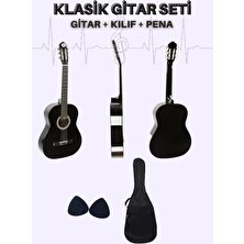 4/4 TAM BOY SİYAH KLASİK SOLAK GİTAR KILIF PENA SET