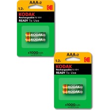 Kodak Ince Şarj Edilebilir Aaa 1000 Mah 2 Li 2 Paket Kumanda Pili Şarjlı Ni-Mh 2 Paket Doldurulabilir Pil