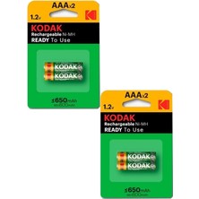 Kodak Ince Şarj Edilebilir Aaa 650 Mah 2 Li 2 Paket Kumanda Pili Şarjlı Ni-Mh 2 Paket Doldurulabilir Pil