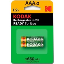 Kodak Ince Şarj Edilebilir Aaa 650 Mah 2 Li 2 Paket Kumanda Pili Şarjlı Ni-Mh 2 Paket Doldurulabilir Pil