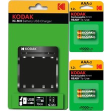 Pil Şarj Aleti Cihazı USB Kablolu 4 Adet Ince Kumanda Pili (Aaa) 1000 Mha Dolabilen Pil 4 Lü 1 Paket