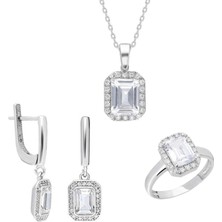 Pigado Starlight Diamond Montür Baget Taşlı Gümüş 3'lü Takı Seti