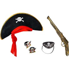 Colezium Korsan Şapkası + Tabanca + Maske + 2 Adet Yüzük Kostüm Seti Çocuk (Clz)