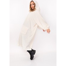 Nur Home Tekstil Ekru Krem Renk Welsoft Giyilebilir Kapşonlu Unisex Battaniye