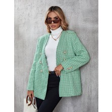 Rengamoda Kadın Içi Astarlı Düğme Detaylı Chanel Kumaş Blazer Ceket