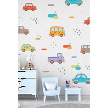 Msticker Arabalar Çocuk Odası Sticker Seti - Çocuk Bebek Odası Arabalar ve Puantiyeler Sticker
