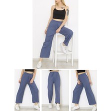 Secret Moda Yüksek Bel Yumuşacık Fitilli Beli Lastikli Günlük Rahat Kadın Pijama Mavi