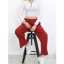 Secret Moda Yüksek Bel Yumuşacık Fitilli Beli Lastikli Günlük Rahat Kadın Pijama Kırmızı