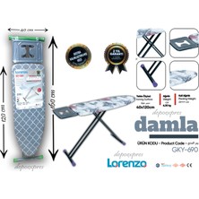 Lorenzo Damla Ütü Masası Gri GYK-690 Ironıng Board 40X120CM Extra Kalınlaştırılmış Keçe Sağlam Yapı