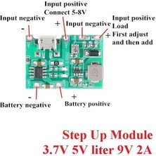 Wozlo 3.7V Için 5V 9V 12V 2A Ayarlanabilir TP4056 18650 Lityum Pil Şarj Deşarj Micro USB Voltaj Yükseltici