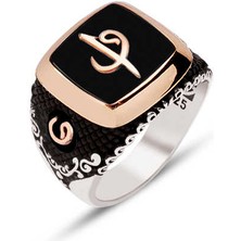 Amberkan Gümüş Oniks Taşlı Üstü Elif Vav Yazılı Yüzük