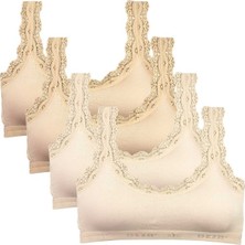 Royaleks 4 Adet Dantel Nakış İşlemeli Pedli Bambu Kadın Büstiyer Ten Krem