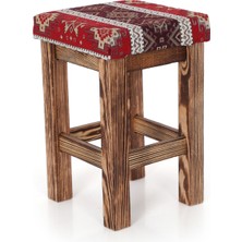 Oktay Tabure Takımı Yakma Desenli Ahşap 4 Adet  (Yükseklik 35 Cm)