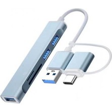 Coofbe 5in1 Type-C + USB Girişli Sd,tf ve USB Çevirici Adaptör, 3x Usb, 1x Tf, 1x Sd Çoğaltıcı Hub