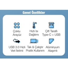 Coofbe 5in1 Type-C + USB Girişli Sd,tf ve USB Çevirici Adaptör, 3x Usb, 1x Tf, 1x Sd Çoğaltıcı Hub