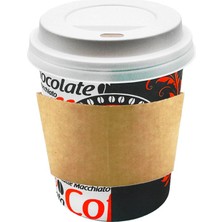 Afra Tedarik 8 Oz Beyaz Kapaklı Tutamaçlı Karton Bardak Latte Kahve Kağıt Bardak Sleeve 250 ml 100'lü