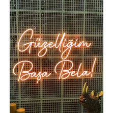 Dekoraven Güzelliğim Başa Bela Yazılı Neon LED Tabela Dekoratif Aydınlatma(50 x 32 Cm)