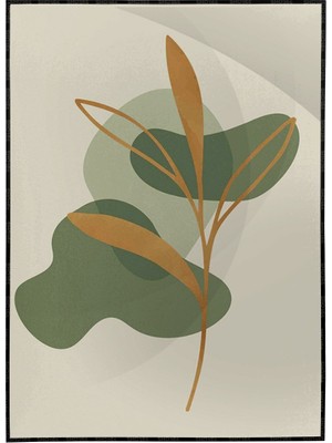 SHOP365 Yapraklar ve Şekiller Yeşil ve Toprak Tonları Modern Poster P-003871