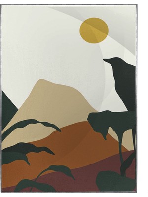 SHOP365 Doğa Ay ve Güneş Palmiye Dağ Kum Illüstrasyon Poster P-003904