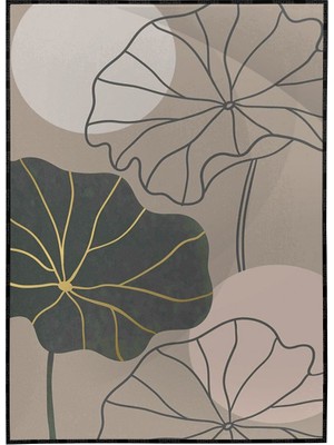 SHOP365 Nilüfer Çiçek Gold Altın Pastel Renkler Modern Illüstrasyon Poster P-002579